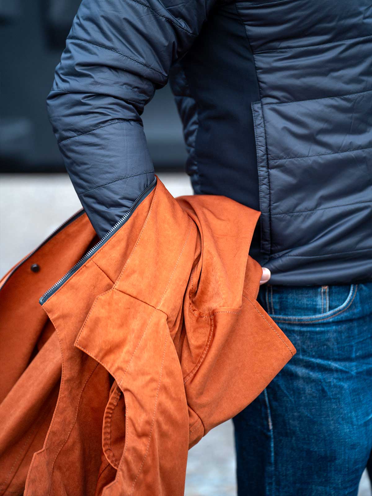CADUFF Japanese Double-Knit 2-in-1 Winter Parka — Ginger, 2-in-1 system with YKK two-way zipper; removable ECO DOWN liner visible.
