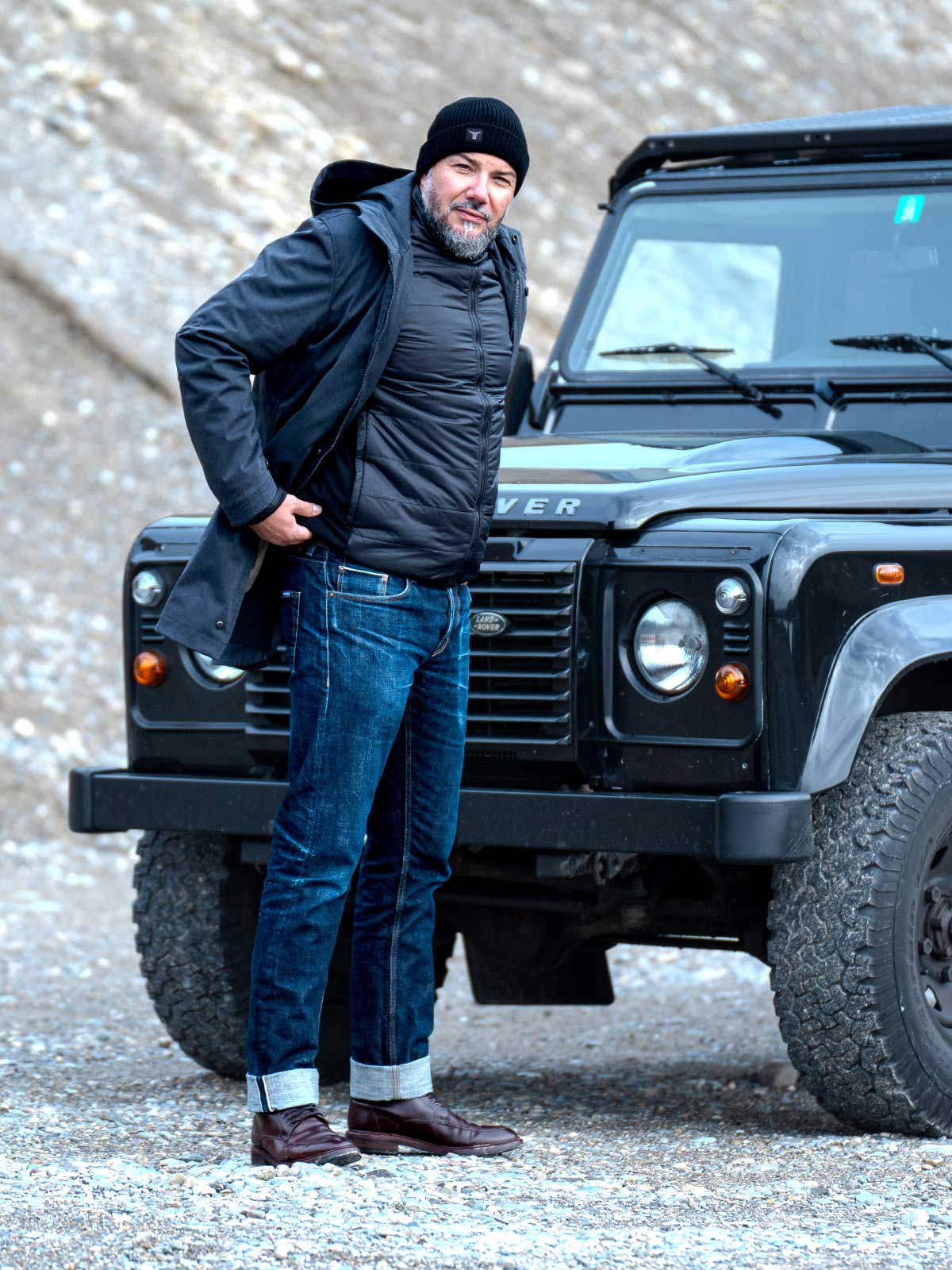 CADUFF Japanese Double-Knit 2-in-1 Winter Parka — Salute Blue, 2-in-1 system with YKK two-way zipper; removable ECO DOWN liner visible.