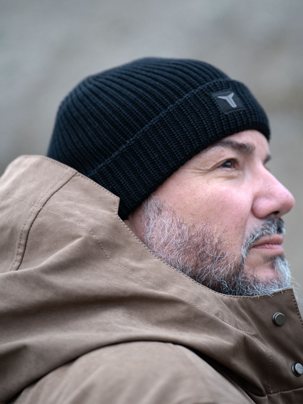 Hood close-up of CADUFF Japanese Double-Knit 2-in-1 Winter Parka — Brown; structured hood with storm guard and premium finish.